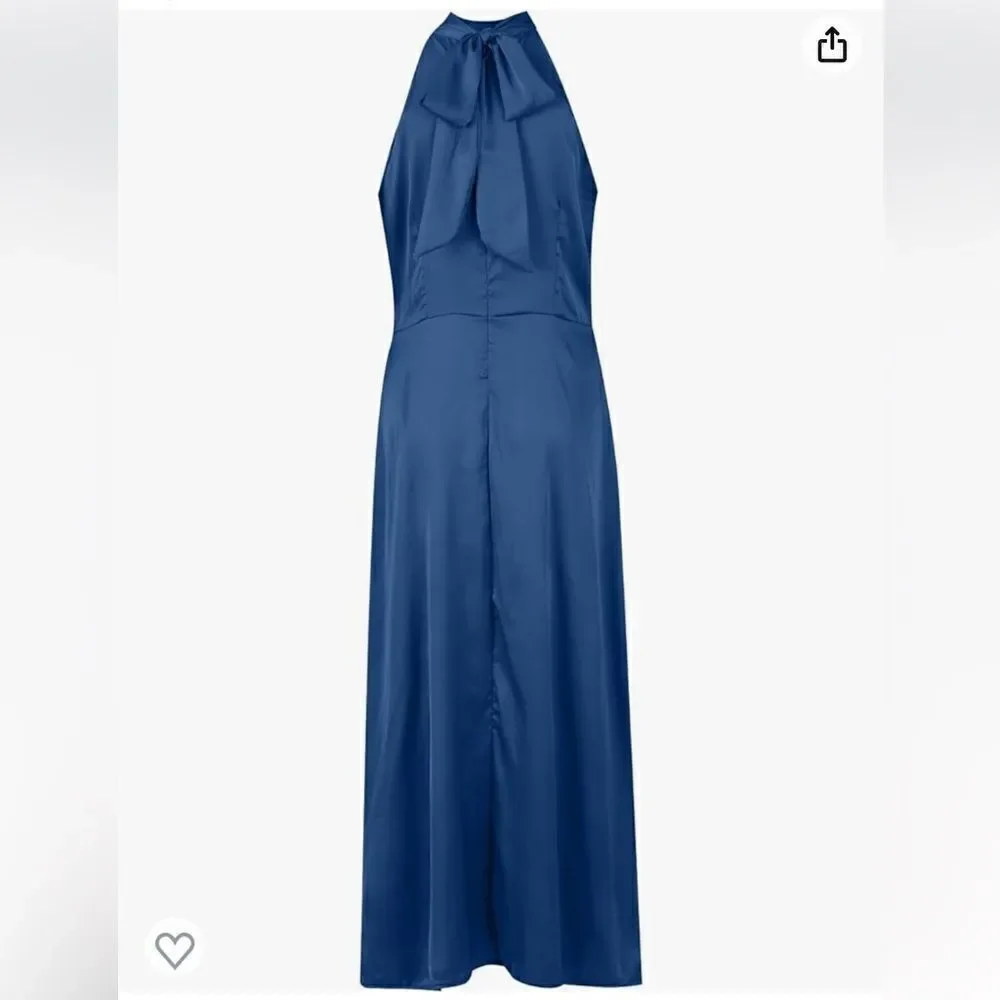 Satin Fall Solid Color Sexy High Waist Slit Neck Evening Dress Homecoming Dress - Picture 4 of 15
